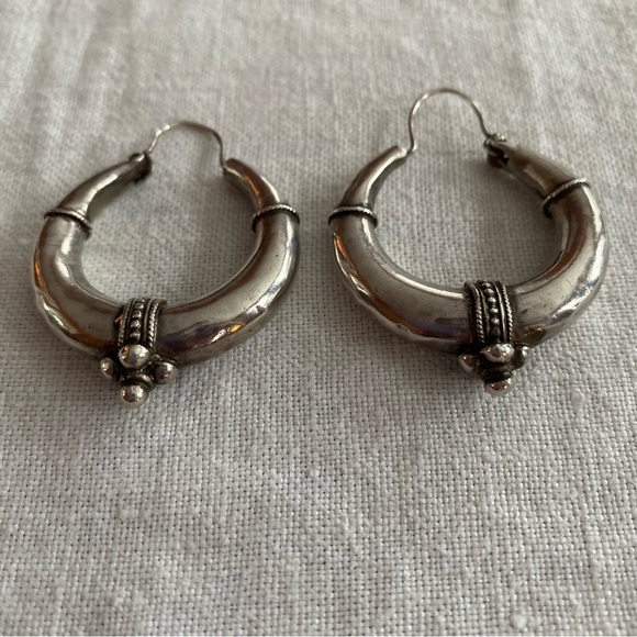 Indian Bubble Hoop Sterling Silver Boho Earrings - Picture 6 of 10